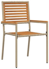 7 Darabos Kert Étkező Szett Bézs Poly Rattan Akácia, Egymásra Rakható Kerti Székek Párnákkal - 2 darabos Bézs Poly Rattan