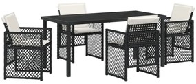 5 Részes Kerti Étkezőszett párnákkal Fekete Polyrattan