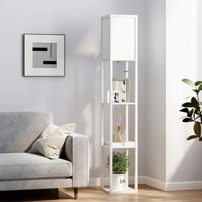 HOMCOM Állólámpa polcokkal, fa állólámpa, 26 x 26 x 160 cm, fehér