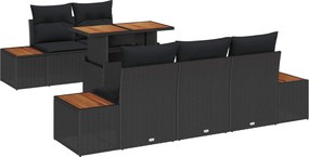 vidaXL Kerti Kanapé Szett tárolóval 6 pcs Fekete Poli rattan