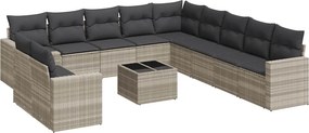vidaXL 12 részes világosszürke polyrattan kerti ülőgarnitúra párnával
