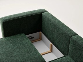 Sötétzöld zsenília kinyitható-tárolóhelyes sarokkanapé (jobb oldali-heverő résszel) Velto – Maison de Rêve