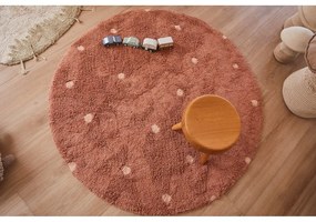 Téglavörös mosható kézi szövésű pamut gyerek szőnyeg ø140 cm Round Dot Chestnut – Lorena Canals