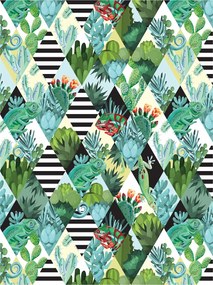 Fotótapéta Kaktusz és kaméleon rombusz geometriában Trópusok 206x275 +ragasztó