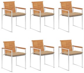 vidaXL 6 db tömör akácfa kerti szék párnákkal