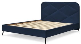 Sötétkék kárpitozott franciaágy ágyráccsal 140x190 cm Prune – Bobochic Paris