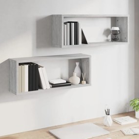 2 db szürke sonoma színű szerelt fa fali kockapolc 60x15x23 cm