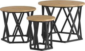 vidaXL Fészek oldalsó asztal 3 pcs Artisan tölgy Műszaki fa és acél