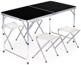Összecsukható kempingasztal 120x60cm és 4 szék Black