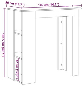 kézműves tölgy szerelt fa bárasztal polccal 102x50x103,5 cm