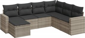 vidaXL 7 részes világosszürke polyrattan kerti ülőgarnitúra párnákkal