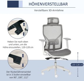 Vinsetto Ergonomikus irodai szék, derékpárna, 3D kartámaszok, ergonomikus, hálós szövet, szürke.