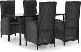 vidaXL 5 részes fekete polyrattan kerti étkezőgarnitúra párnákkal