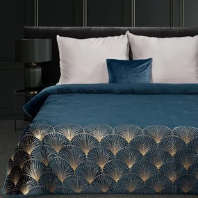 Tervező ágytakaró LOTOS türkizkék arany motívummal Szélesség: 170 cm | Hossz: 210 cm