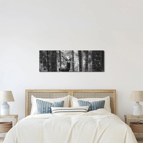 Kép - Szarvas az erdőben 2, fekete-fehér (órával) (90x30 cm)
