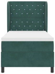 Boxspring Ágy Matraccal Sötét Zöld 90x190 cm Bársony