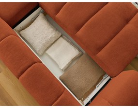 Téglavörös kinyitható-tárolóhelyes sarokkanapé (jobb oldali-heverő résszel) Fuji – Bobochic Paris