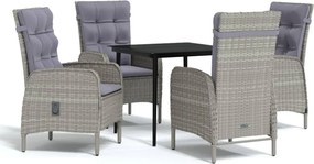 vidaXL 5 részes szürke és fekete kerti étkezőgarnitúra párnákkal