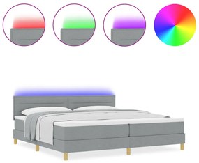 Box Spring Ágy Matrac &amp; LED Világítással Szürke 200x200 cm Szövet