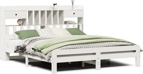 vidaXL fehér tömör fenyőfa könyvespolcos ágy matrac nélkül 180x200 cm