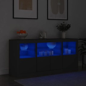 fekete tálalószekrény LED-világítással 142,5 x 37 x 67 cm