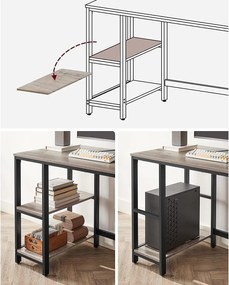 Íróasztal 120x60 cm, számítógépes asztal 2 polccal bal vagy jobb oldalon, greige