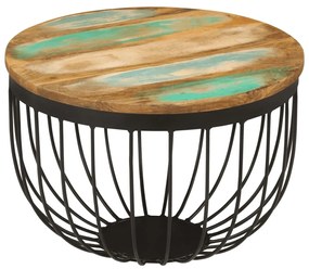 Tömör újrahasznosított fa és acél dohányzóasztal Ø50 x 35 cm