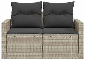 2 személyes világosszürke polyrattan kerti kanapé párnával