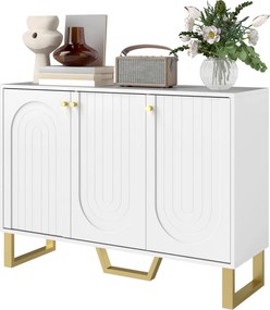 HOMCOM 3 Ajtós Oldalszekrény Modern Nappali Oldalszekrény Állítható Polcokkal és Arany Lábbal Étkezőbe, Előszobába, TV Állványhoz Maximum 50 inch-ig F