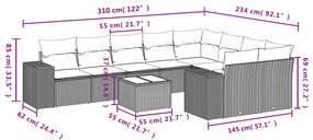 10 részes fekete polyrattan kerti ülőgarnitúra párnákkal