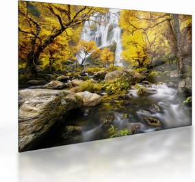 Üveg kép - Vízesések őszi tájban, sárga (70x50 cm)