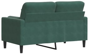 2 személyes sötétzöld bársony kanapé díszpárnákkal 120 cm