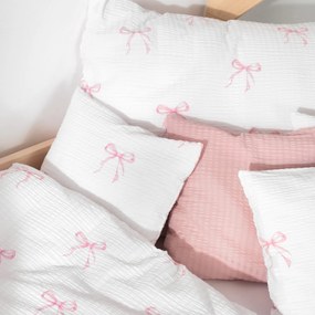 Goldea gyermek krepp ágyneműhuzat - rózsaszín masnik 140 x 200 és 70 x 90 cm