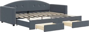 vidaXL sötétszürke kihúzható bársony heverő fiókkal 90 x 190 cm