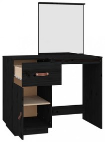 fekete tömör fenyőfa fésülködőasztal 95 x 50 x 134 cm