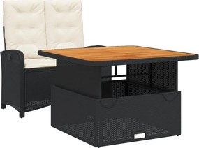 vidaXL 2 részes fekete polyrattan kerti étkezőgarnitúra párnával