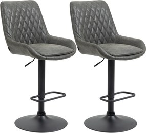 HOMCOM 2 db Bárszék, Konyhai Szék Hátpánttal, Állítható Bárszék, Konyhai Szék Lábpihentetővel, Étkező Szék Étkezőbe, Konyhába, Műbőr, Sötétszürke | Ao