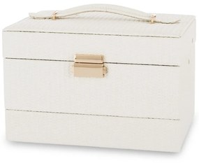 Fehér ékszeres doboz felnyitható fedéllel, fogantyúval 13,5x20,5x16cm