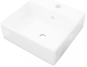 Négyszögletes luxus kerámia mosdókagyló túlfolyóval és lyukkal csaphoz 41 x 41 cm