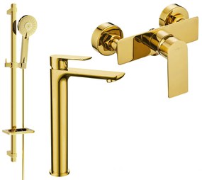 Mexen Alfa DQ40 magas mosdó és zuhanycsaptelep zuhanygarnitúrával, arany, 745714DQ40-50