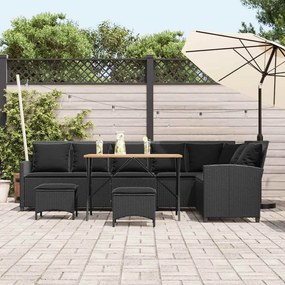 4 részes fekete polyrattan kerti ülőgarnitúra párnával L-alakú