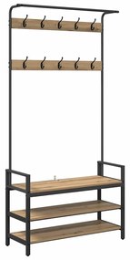 Kabáthorog polcokkal kézműves tölgy 95 x 34 x 184 cm Faanyag