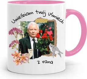 Rózsaszín Vicces Bögre Jaroslaw Kaczynski fényképes nyomattal