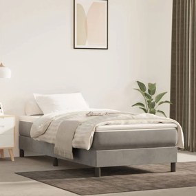 Világosszürke bársony rugós ágy matraccal 90 x 200 cm