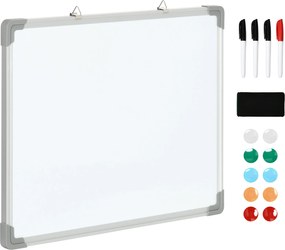 HOMCOM Fehér mágneses tábla 4 filctollal, 1 radírral, 10 mágnessel, állványra szerelhető, 60 x 1.8 x 45 cm | Aosom