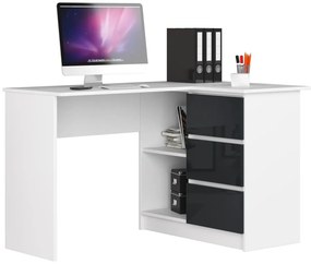 Sarok íróasztal - Akord Furniture - 124 cm - fehér / magasfényű grafit