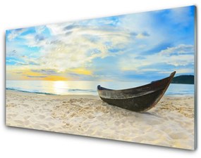 Üvegkép falra Boat Beach Sea 100x50 cm