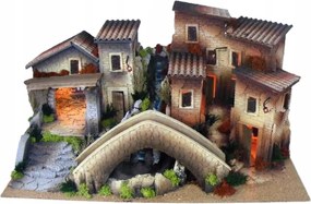 Karácsonyi betlehem világítással és vízeséssel- 80x45x40cm 10cm-es figurákhoz