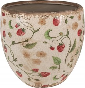 Kerámia kaspó bézs-piros eper díszítéssel Bertjan L 18