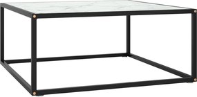 vidaXL fekete dohányzóasztal fehér márvány mintás üveggel 80x80x35 cm